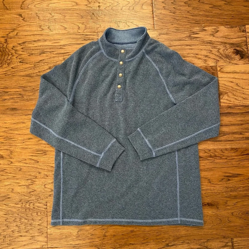 Tommy Bahama Snap Neck Fleece Pullover Mens Blue Heathered Marlin Logo L/S